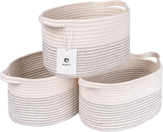 Medium and Large Woven Basket//With Handle, Used for Toys and Fabric Storage Basket used for Storing xl Storage Box, Decorative Storage Box Room 2pack (White/black line, L13×W9×H7)