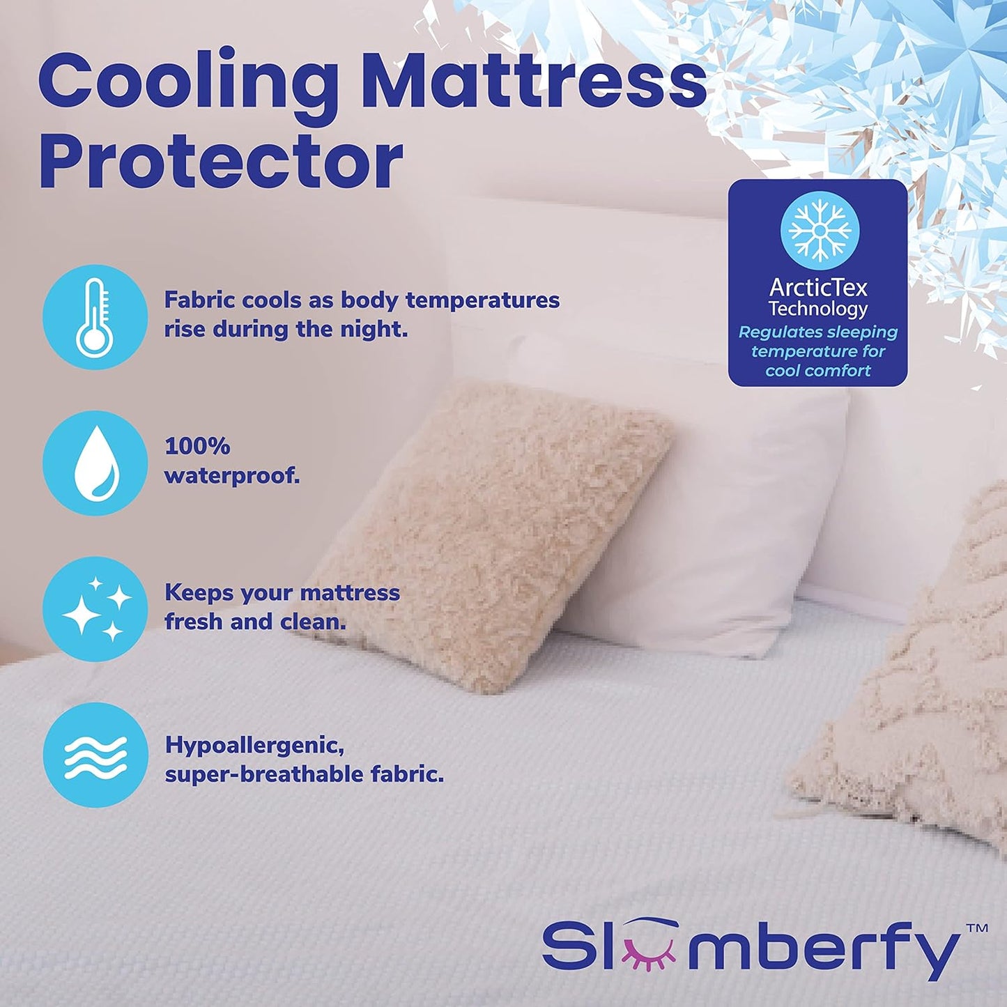 Slumberfy King Size Waterproof Cooling Mattress Protector, Hypoallergenic, Noiseless, Washable, 76x80 in