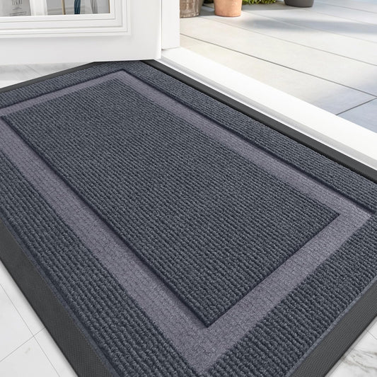 OLANLY Front Door Mat Indoor Outdoor Entrance, Waterproof All-Season, All-Weather Doormat, Sturdy Natural Rubber, Fade Resistant, Low Profile, Easy Clean Patio Porch Entryway Mat, 59x20, Light Grey