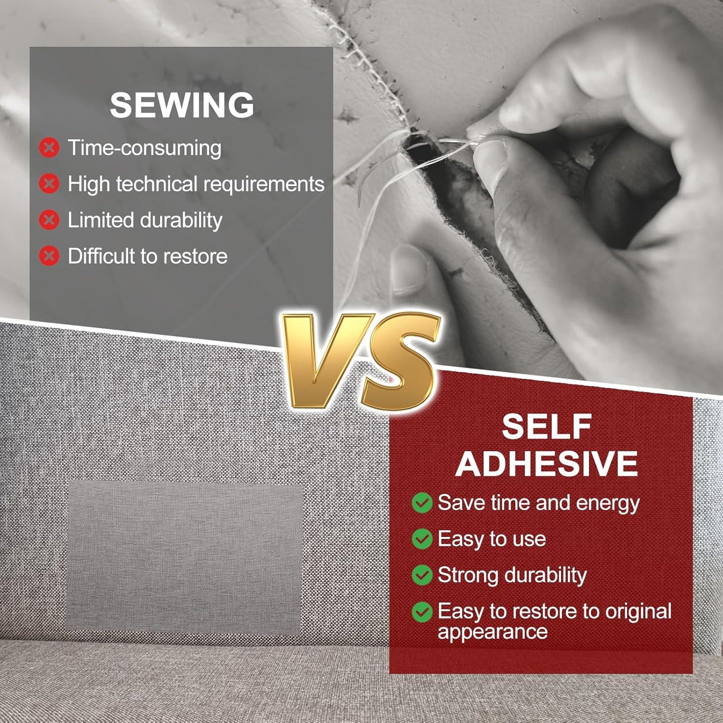 PATIKIL Leather Patches Tape for Furniture, 6.3 x 61 Inch Self Adhesive Vinyl Leather Repair Kit Cover Sheet for Couch, Sofa, Car Seats, Office Chair, Orange