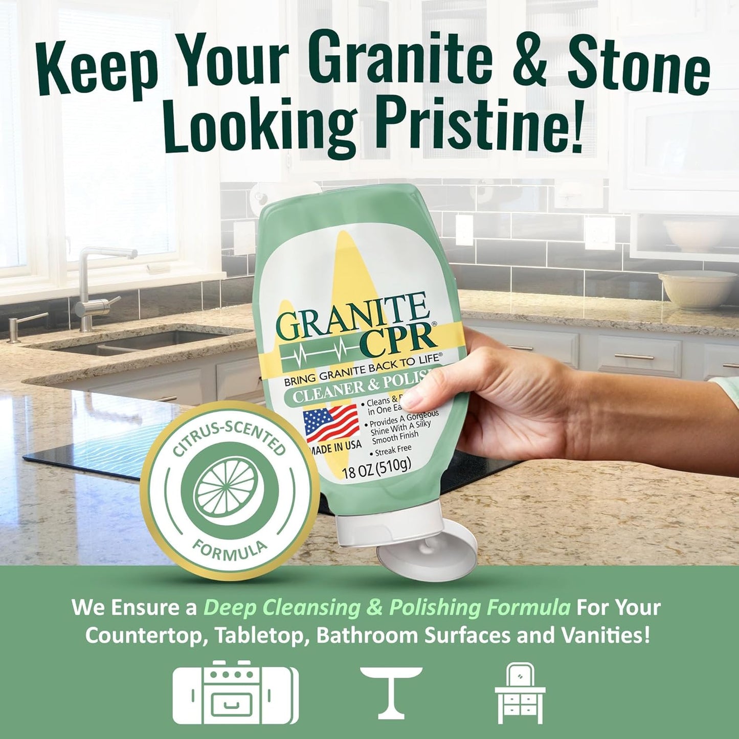 CPR Granite Cleaner Can Be Used Daily On Granite, Marble, Quartz & Corian. Leaves A Gorgeous Streak-Free Shine & Silky Smooth Finish (18 Ounce (Pack of 2))