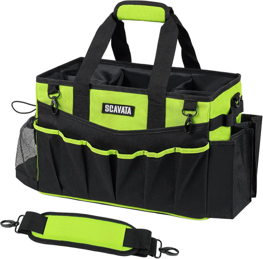 Wearable Cleaning Caddy Bag, Cleaning Caddy Supplies Organizer with Handle & Shoulder Straps for Housekeepers, Under Sink & Car Cleaning Tool Organizers with 4 Foldable Divider (NeonGreen)