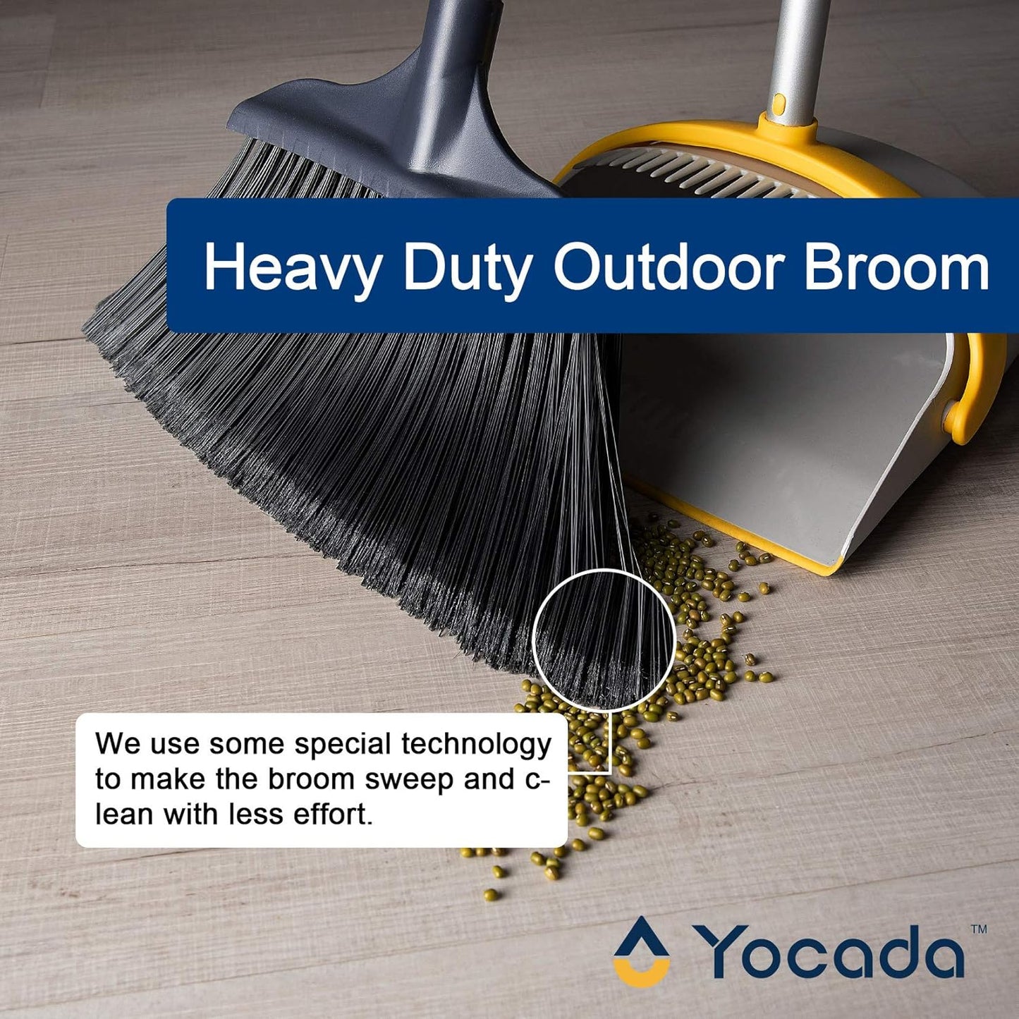 Yocada Heavy-Duty Broom Outdoor Commercial for Courtyard Garage Lobby Mall Market Floor Home Kitchen Room Office Pet Hair Rubbish 54Inch
