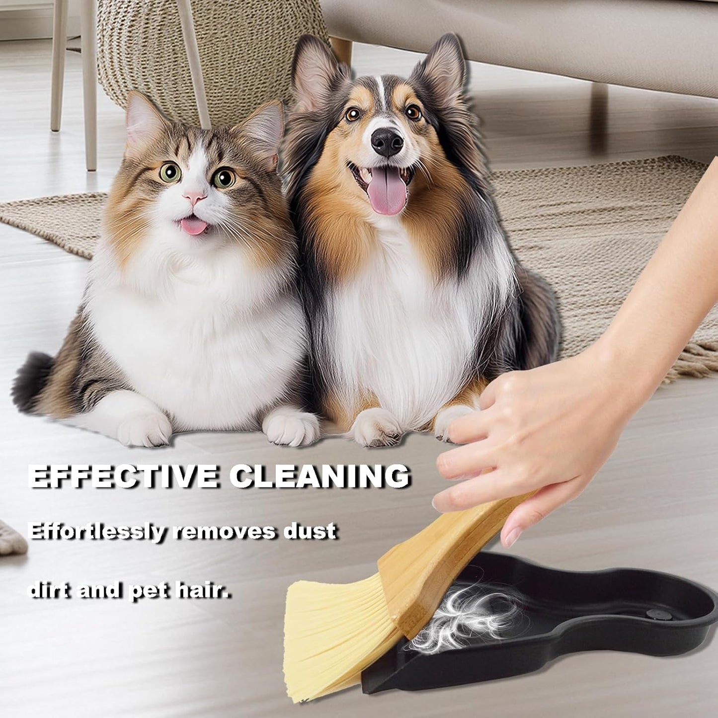 Mini Broom and Dustpan Set Portable Hand Broom with Bamboo Handle Small Crumb Sweeper for Home, Bathroom, Kitchen, Car Interior, Office, Pet Areas (Black)