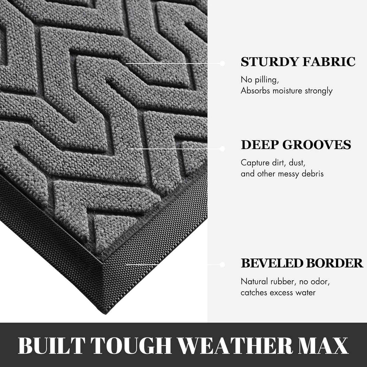 Yimobra Extra Large Door Mat Outside Entrance 60x32, Waterproof Heavy Duty Outdoor Mats for Front Door, Non Slip Rubber Entry Mat for Garage Patio, Easy Clean, Grey