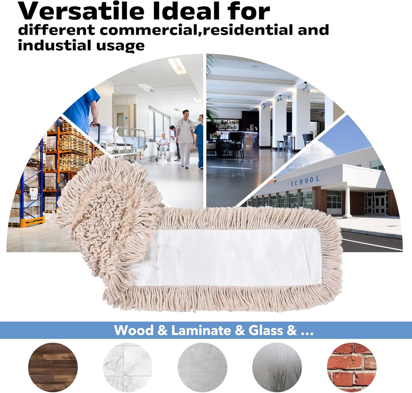 Matthew Cleaning 24'' Cotton Dust Mop Refill Washable Thick Tufted Replacement Heads for Residential & Commercial Use Fit All 24'' Dust Mop Frames, Hardwood, Laminate, Concrete Floors 3 Pack