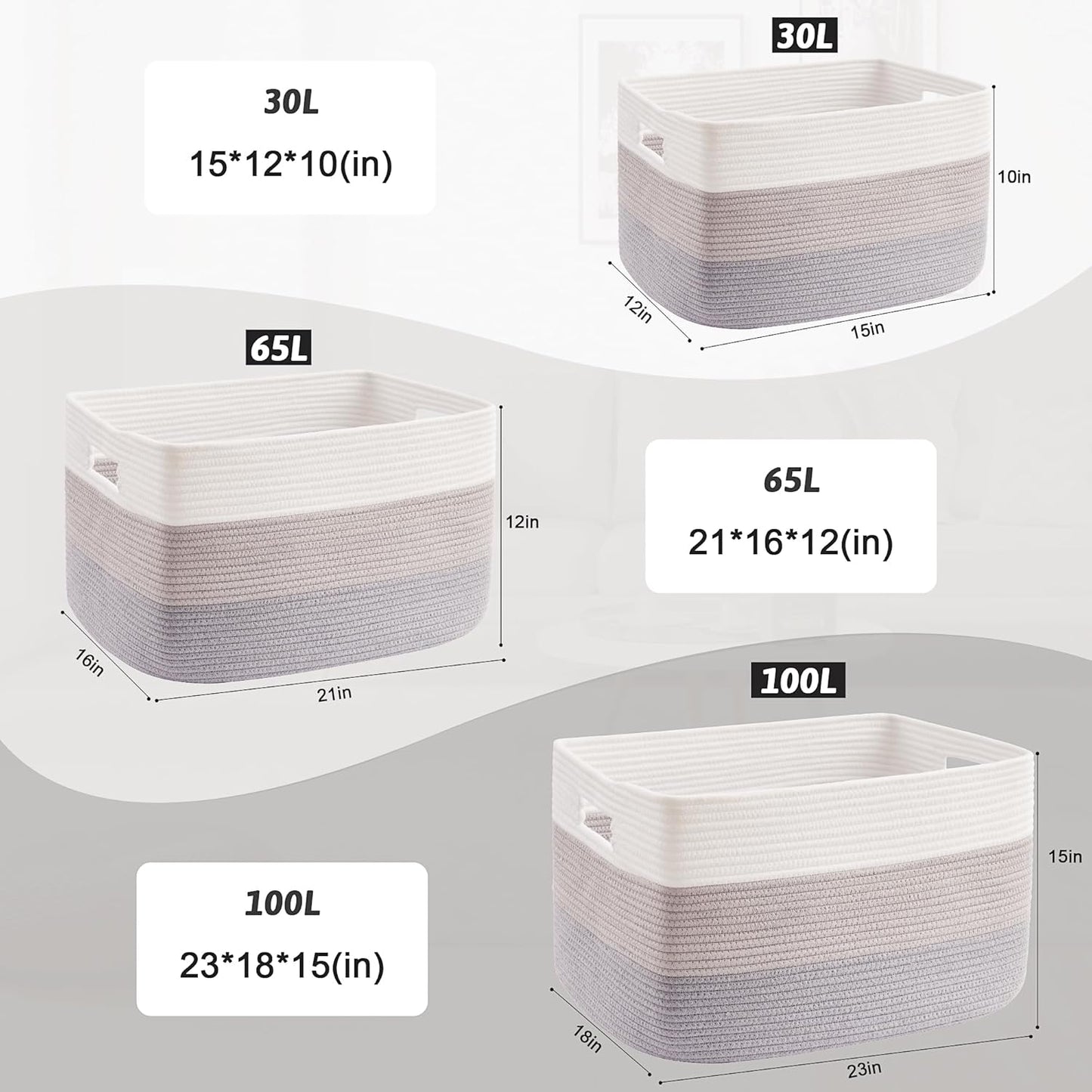 Blanket Basket,Rectangle Woven Baskets for Storage,30L Laundry Basket for Decorative Nursery Blanket,Toys,Dirty Clothes and Magazine in Shelves,Baby Room,and Living Room