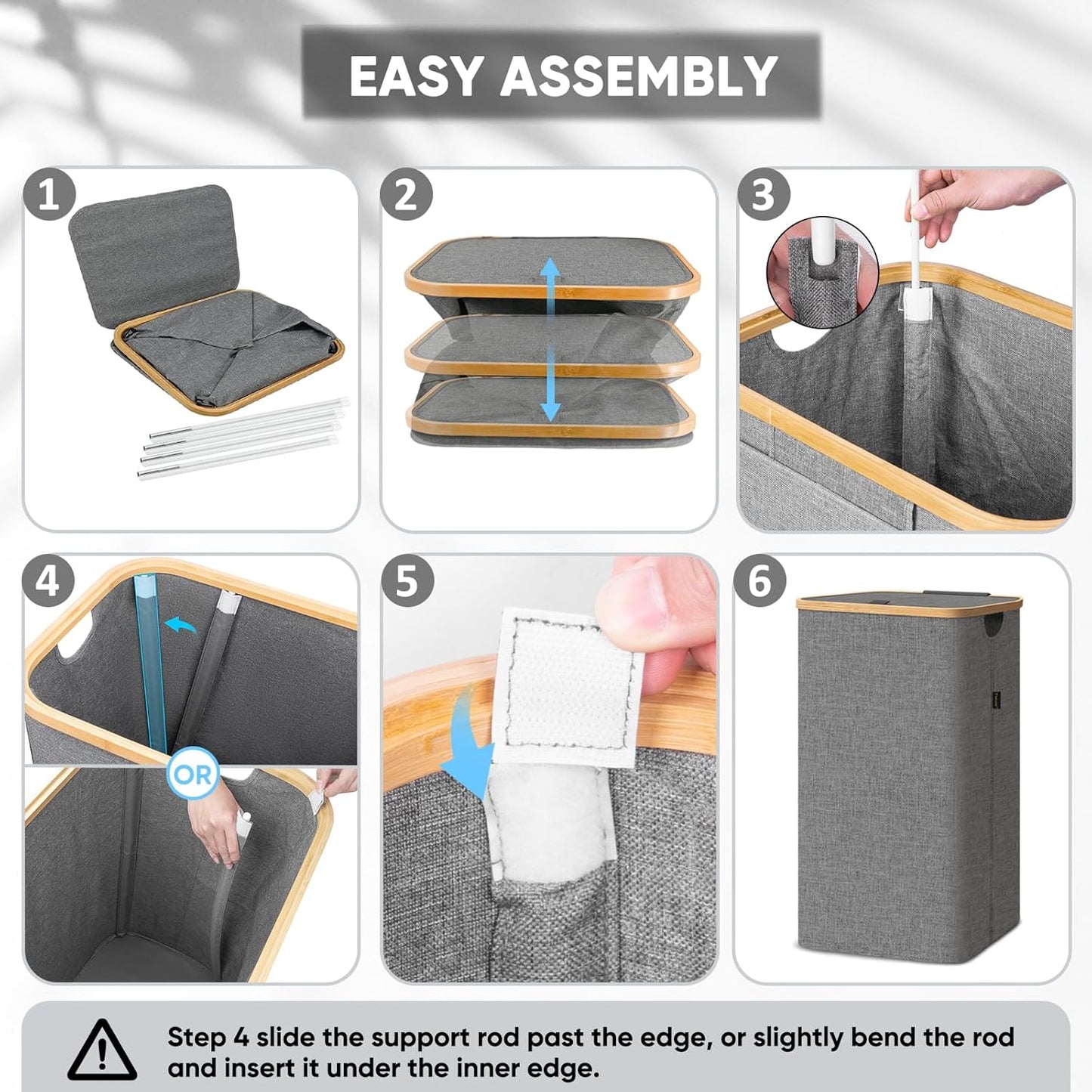 BALEINE Laundry Hamper with Lid, Tall Laundry Baskets with Bamboo Pull Handles, Large Laundry Bin with Internal Support (18 Gal/70L, Grey Stripe)