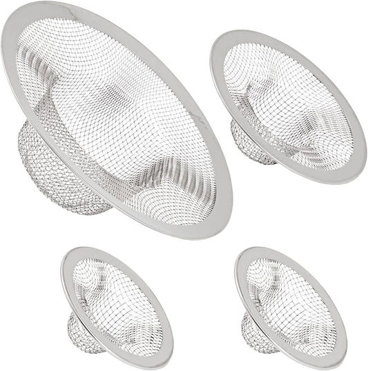 Juvale 4-Pack Stainless Steel Kitchen Sink Drain Strainer - Mesh Screen Sink Strainer and Hair Catcher for Bathroom (4.3", 2.8" and 2.1")