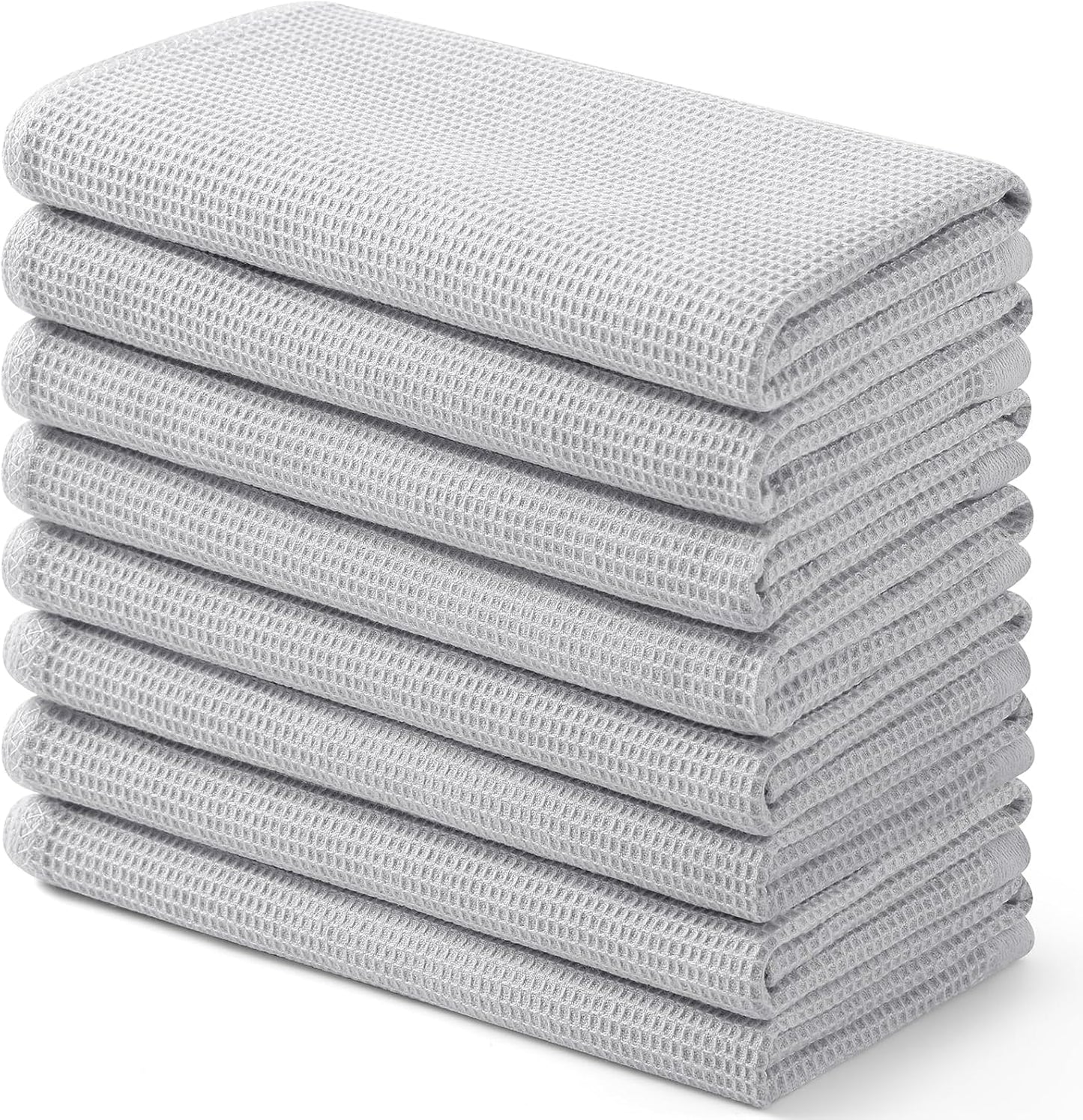 Homaxy 100% Cotton Waffle Weave Kitchen Towels - 8 Pack Soft and Absorbent Dish Towels - 16 x 26 Inches Quick Dry Hand Towels - Light Grey
