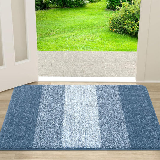 Kitinjoy Indoor Outdoor Door Mat, 30x17 Non-Slip Absorbent Dirt Trapper, Low-Profile Washable Inside Entrance Front Floor Mat, Sturdy Soft Entry Doormats for Entryway, Light Blue