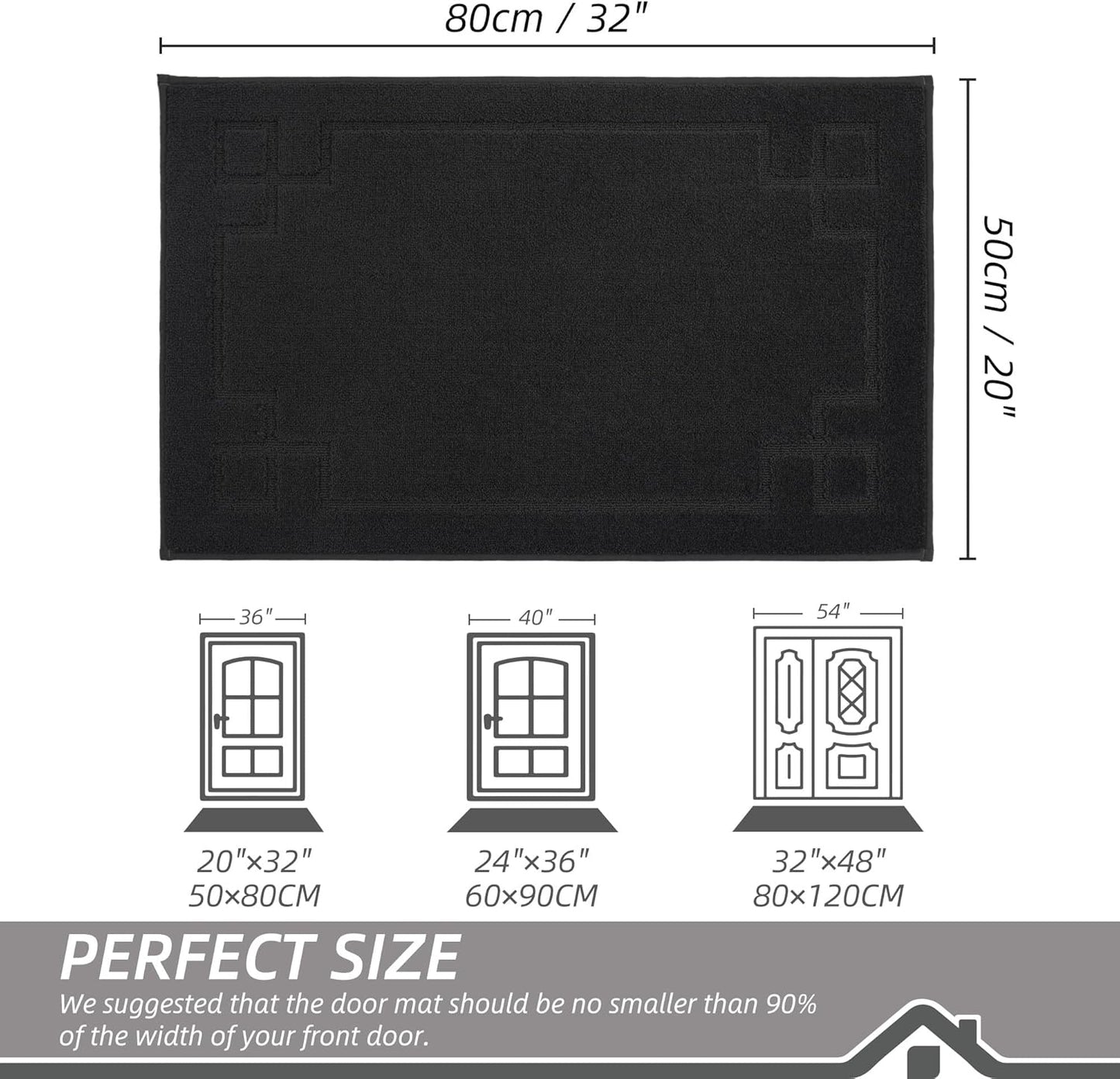 BEQHAUSE Door Mat 20" x 32", Non-Slip Door Mats Indoor Entryway Rugs Washable Low-Profile Absorbent and Stain Resist Floor Mats, Dog Door Mat for Front Back Door, Muddy Wet Shoes & Paws, Black