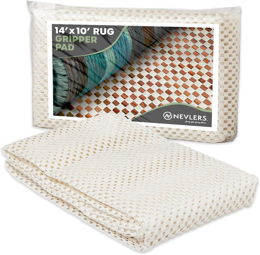 Nevlers 10'x14' White Non Slip Rug Pad | PVC Anti Skid Rug Gripper for Hardwood Floors & Other Surfaces | Open Weave Rug Stoppers to Prevent Sliding | Customizable Non Slip Rug Grippers Carpet Pad