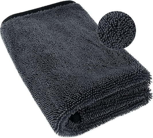 Airlab Microfiber Towels for Cars Wash Drying Extra Large Super Absorbent Cleaning Cloth Auto Detailing Ultra Soft, Lint-Free, Streak-Free, 35 x 24 Inch, Pack of 1, Grey-Black, 600 GSM