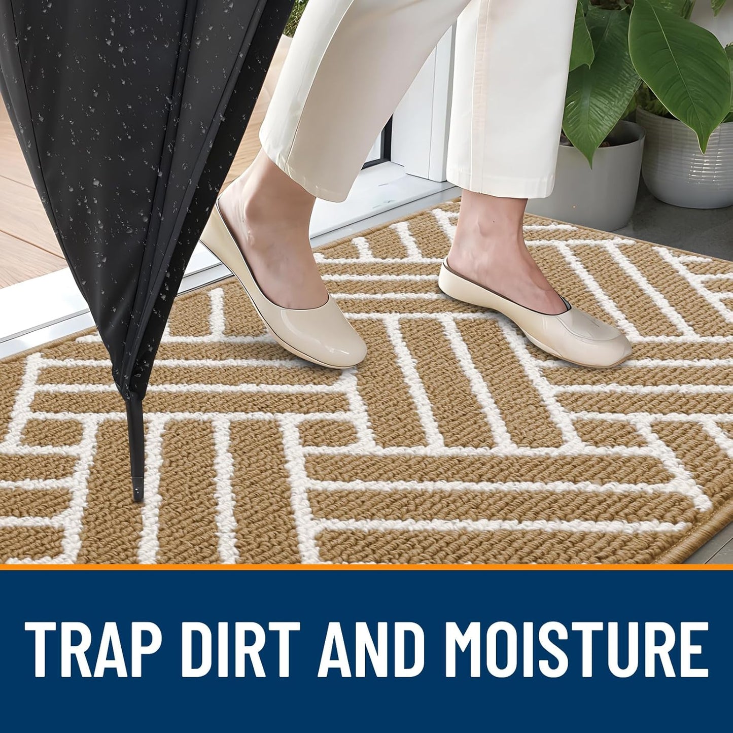 OLANLY Indoor Door Mat, 32x20 Inch, Dirt Resistant and Absorbent, Non-Slip Rubber Backing Floor Mats, Easy Clean Low-Profile Doormat for Entryway, Front Door, and Inside Entrance, Beige