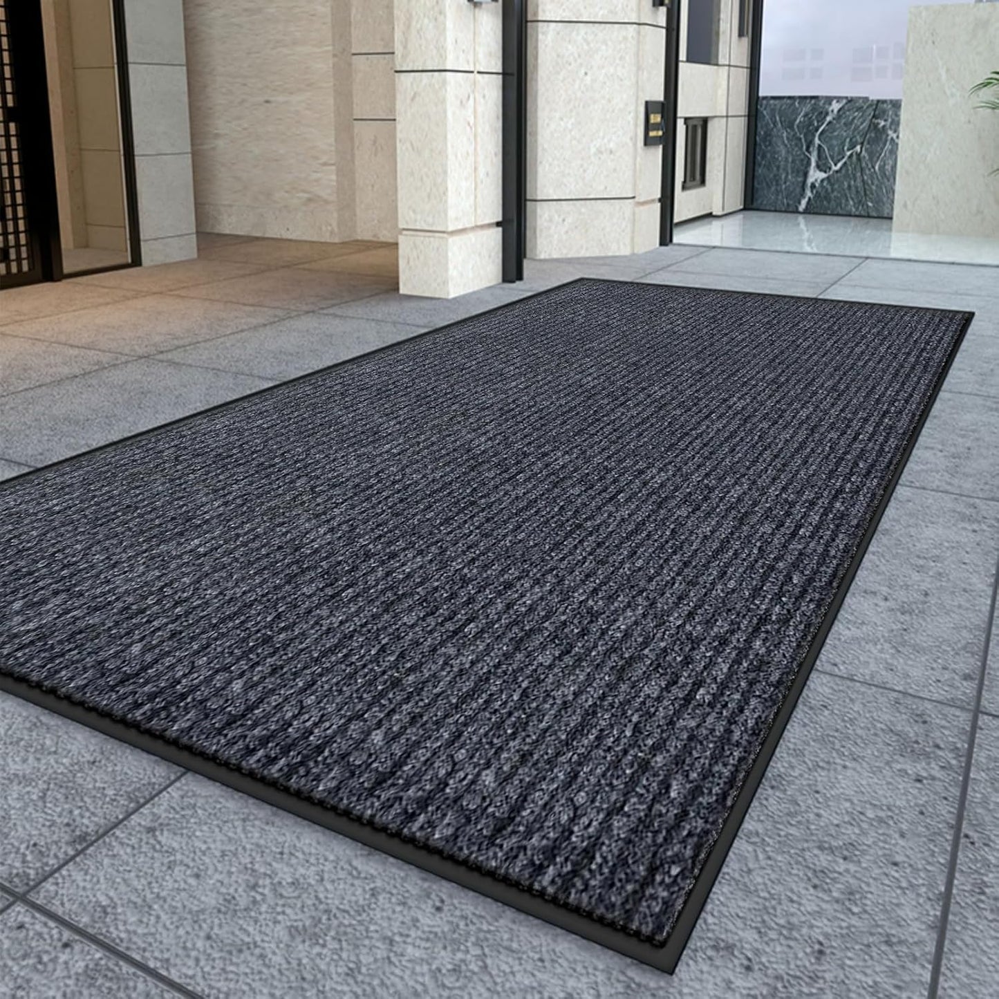 Kuyal Front Door Mat, 4'x6' Indoor Outdoor Entrance Mat, Commercial Floor Mats Inside Outside Entrance, Heavy Duty Durable Welcome Mats, Rubber Backing Non Slip Outdoor Mats for Entryway,Dark Gray