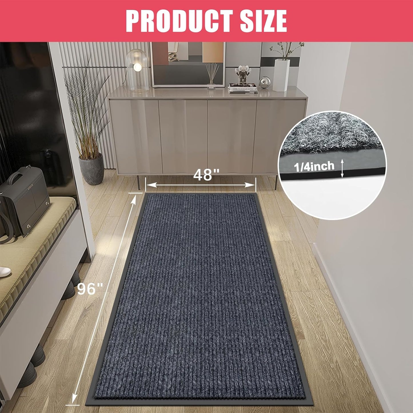 Kuyal Front Door Mat, 4'x8' Indoor Outdoor Entrance Mat, Commercial Floor Mats Inside Outside Entrance, Heavy Duty Durable Welcome Mats, Rubber Backing Non Slip Outdoor Mats for Entryway,Dark Gray