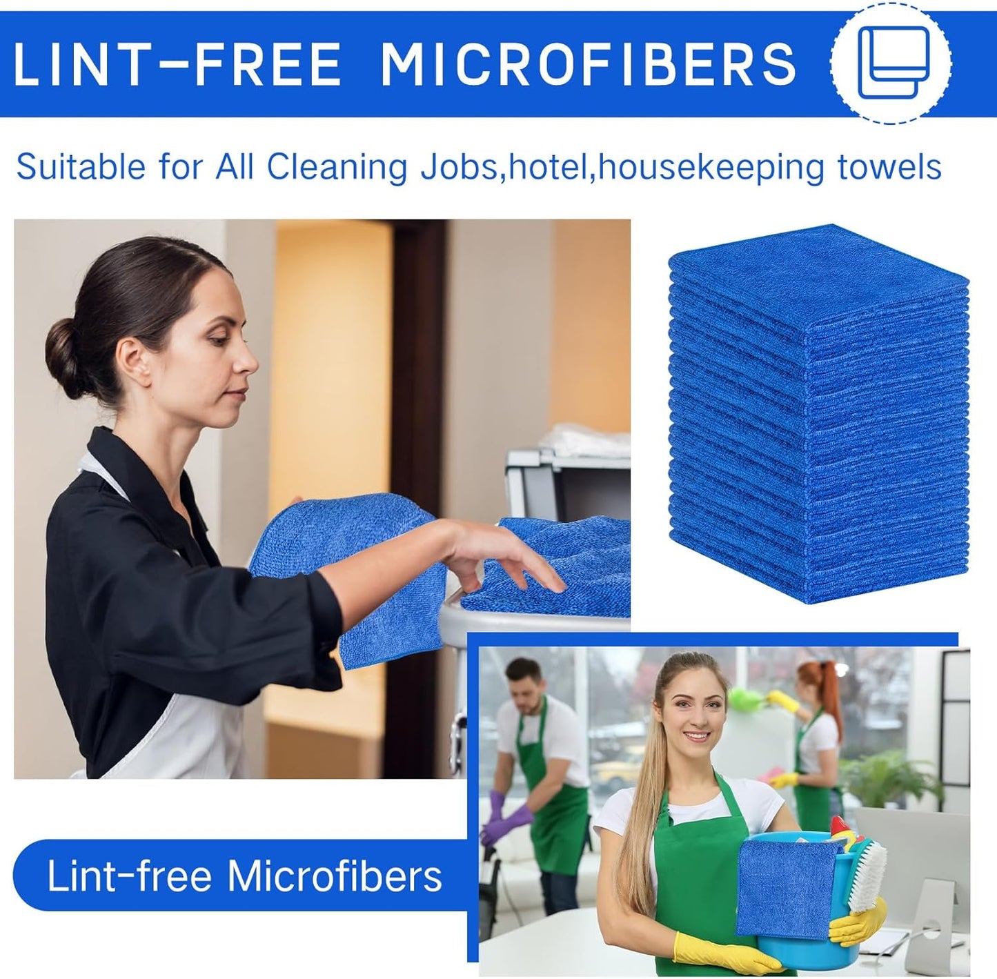 200 Pieces Microfiber Cleaning Cloths Bulk Absorbent Microfiber Towels Reusable Lint-Free Streak Free Wash Rags for House Kitchen Office Restaurants Bar Shop Car, 12 x 12 Inches (Royal Blue)