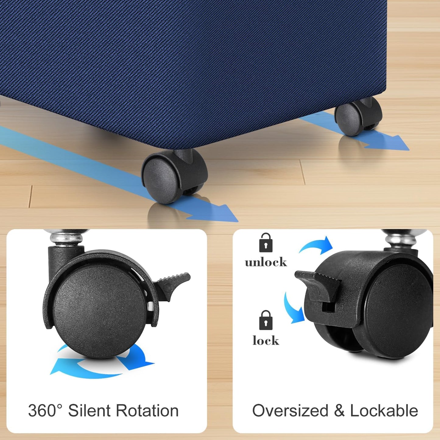 Laundry Hamper with Wheels,29 Gal (110L) Laundry Basket with lid Rolling Clothes Hamper Foldable Dirty Clothes Basket on wheels with Bamboo Frame and Bag for Bedroom, Dorm, Laundry Room-Blue