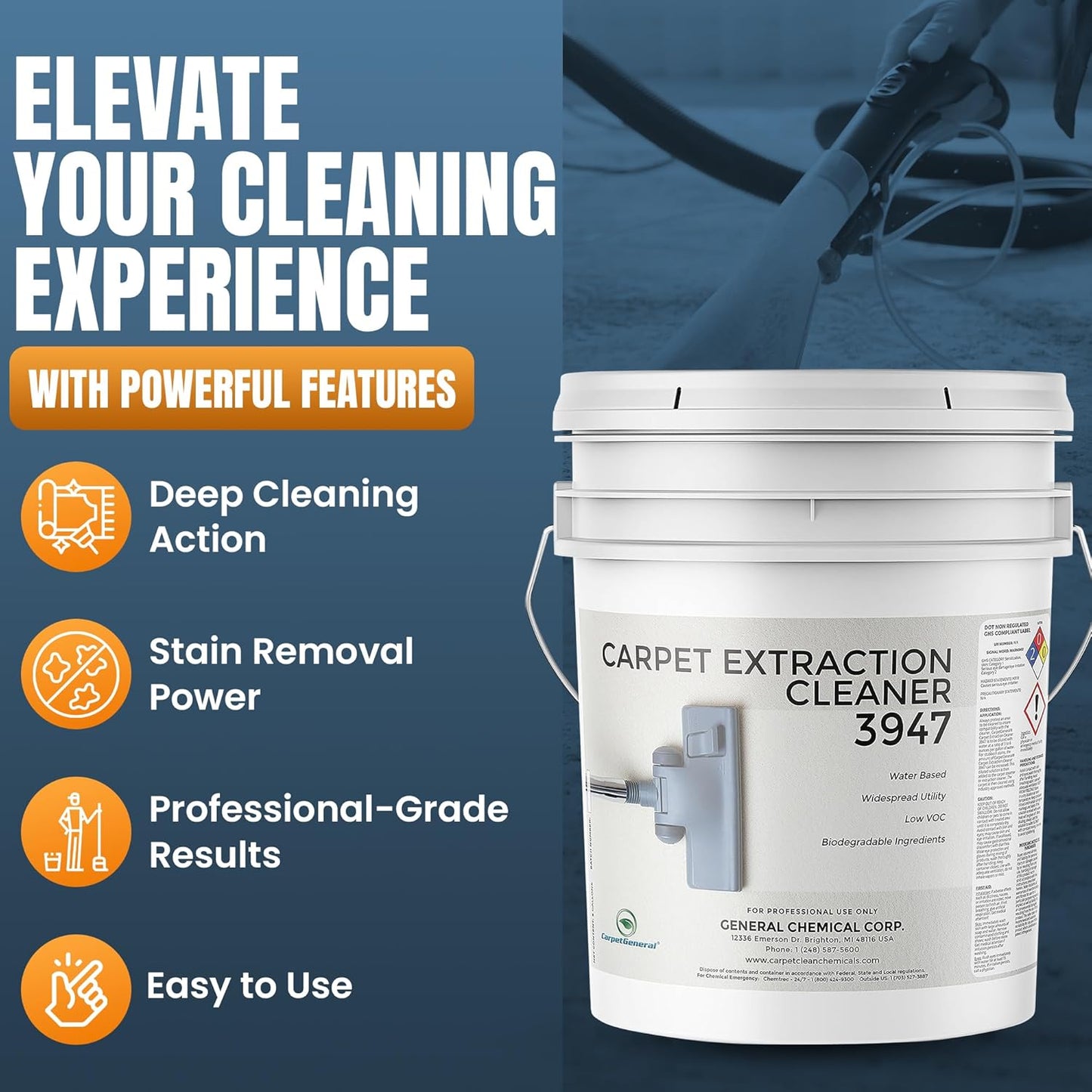Carpet Extraction Cleaner - Water-Based Professional Deep Clean Carpet Cleaner Solution for Machine - Heavy Duty Stain Remover, Pet-Friendly, Ideal for Residential & Commercial Use