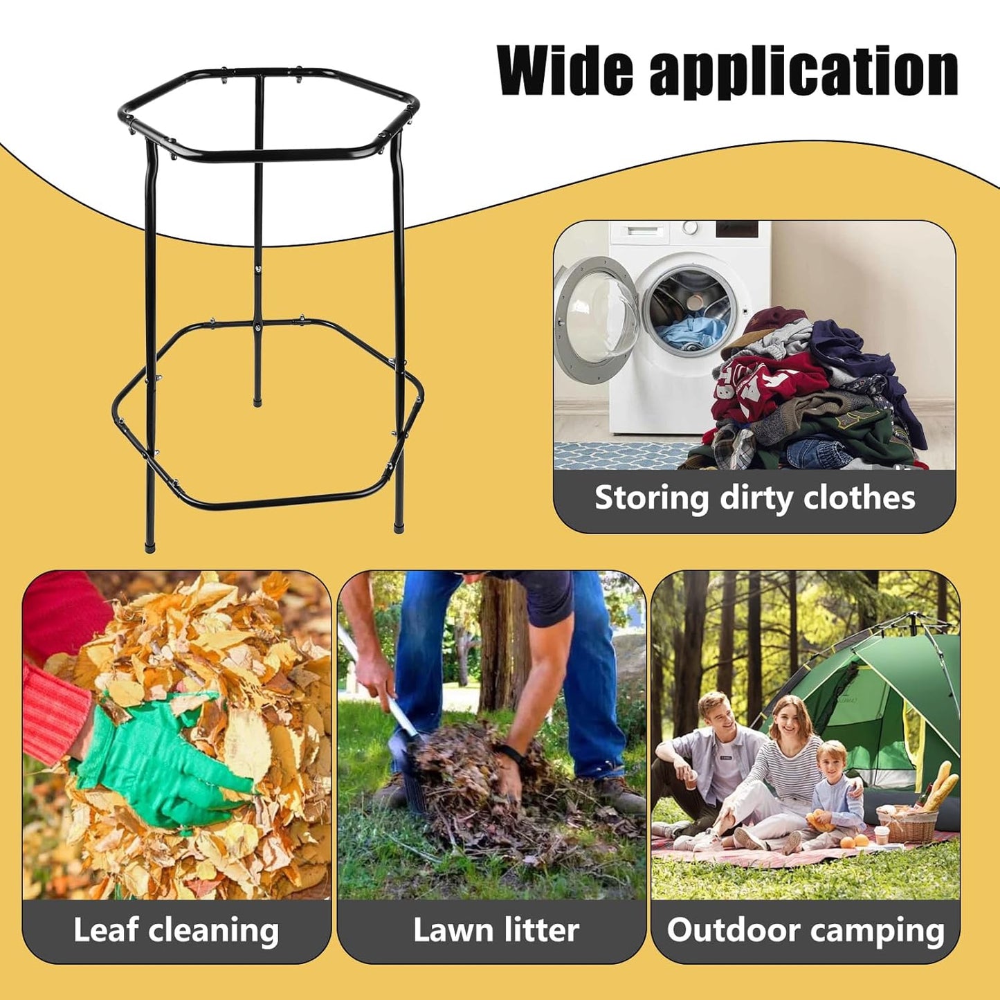 Garden Trash Bag Holder Stand, Metal Leaf Bag Holder, Frame Holds 30-55 Gallon Multi Use Bags, Outdoor Trash Bag Holder for Yard and Lawn Cleanup, Gardening, Camping, Parties