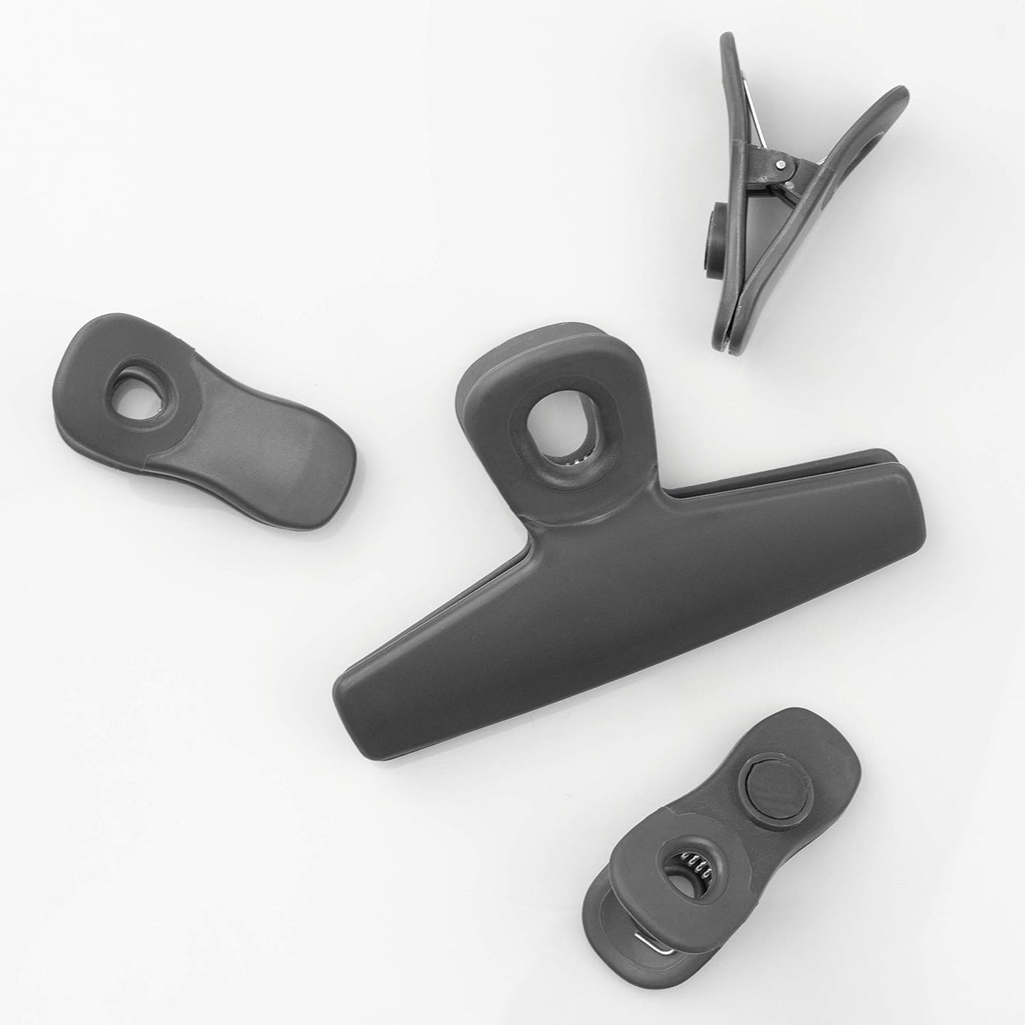 COOK WITH COLOR Bag Clips, Heavy Duty Chip Clip and Refrigerator Magnet Clips for Food Storage with Air Tight Seal Grip for Snack Bags and Food Bags (Grey, Pack of 8)