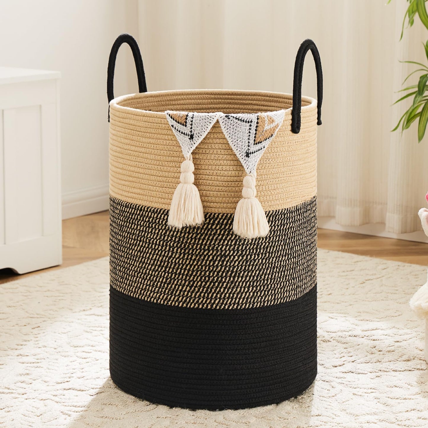 Laundry Basket,Woven Cotton Rope Laundry Hamper,40L for Decorative Storage of Dirty Clothes,Toys and Blankets in Bathroom,Bedroom and Living Room