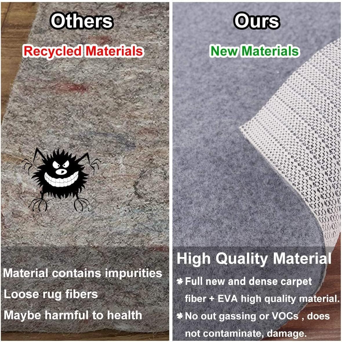 Non Slip Rug Pad Grippers - 2x6, 1/8" Thick, (Felt + Rubber) Double Layers Area Carpet Mat Tap, Provides Protection and Cushioning for Hardwood or Tile Floors