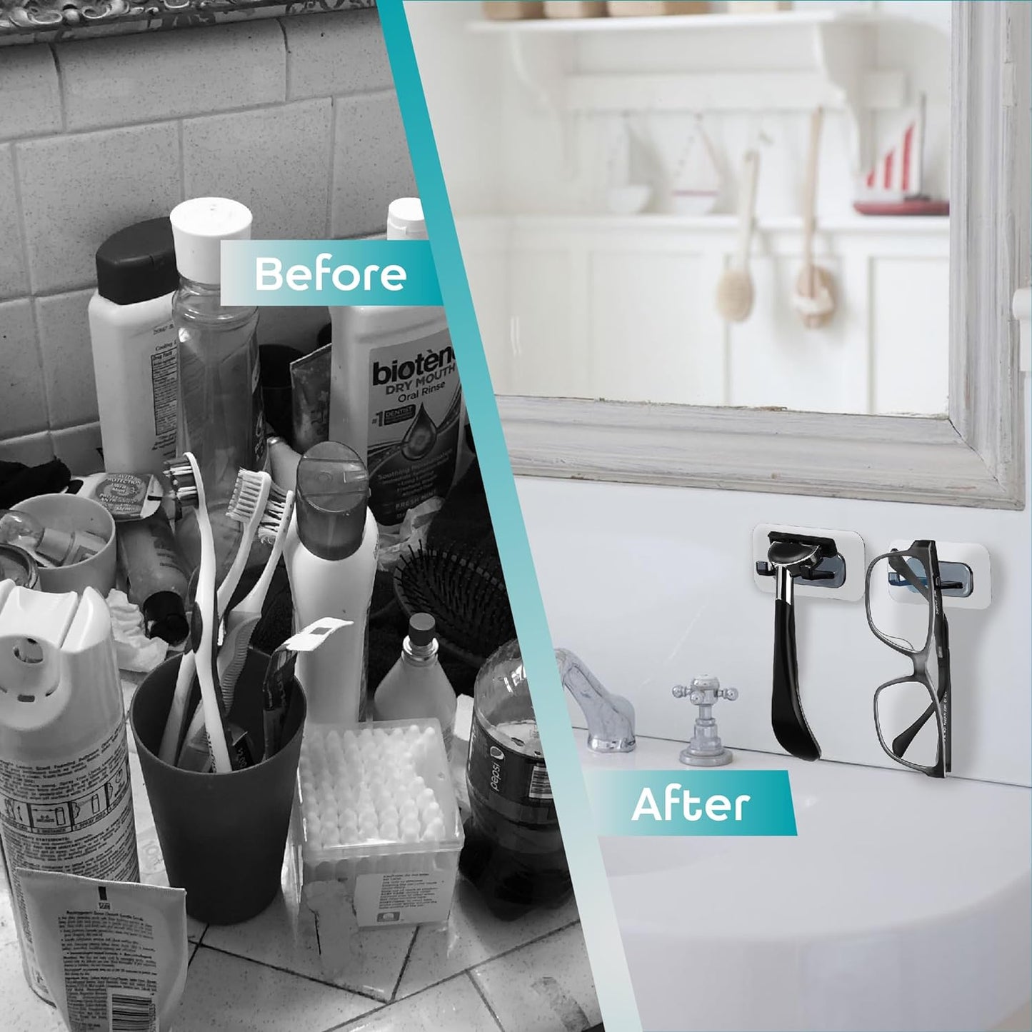 Hook LAB Self-Adhesive Shower Razor Holder, 2-Pack, Removable & Reusable Waterproof Hooks, for Towels, Bath Accessories, Kitchen & Bathroom Use - Black