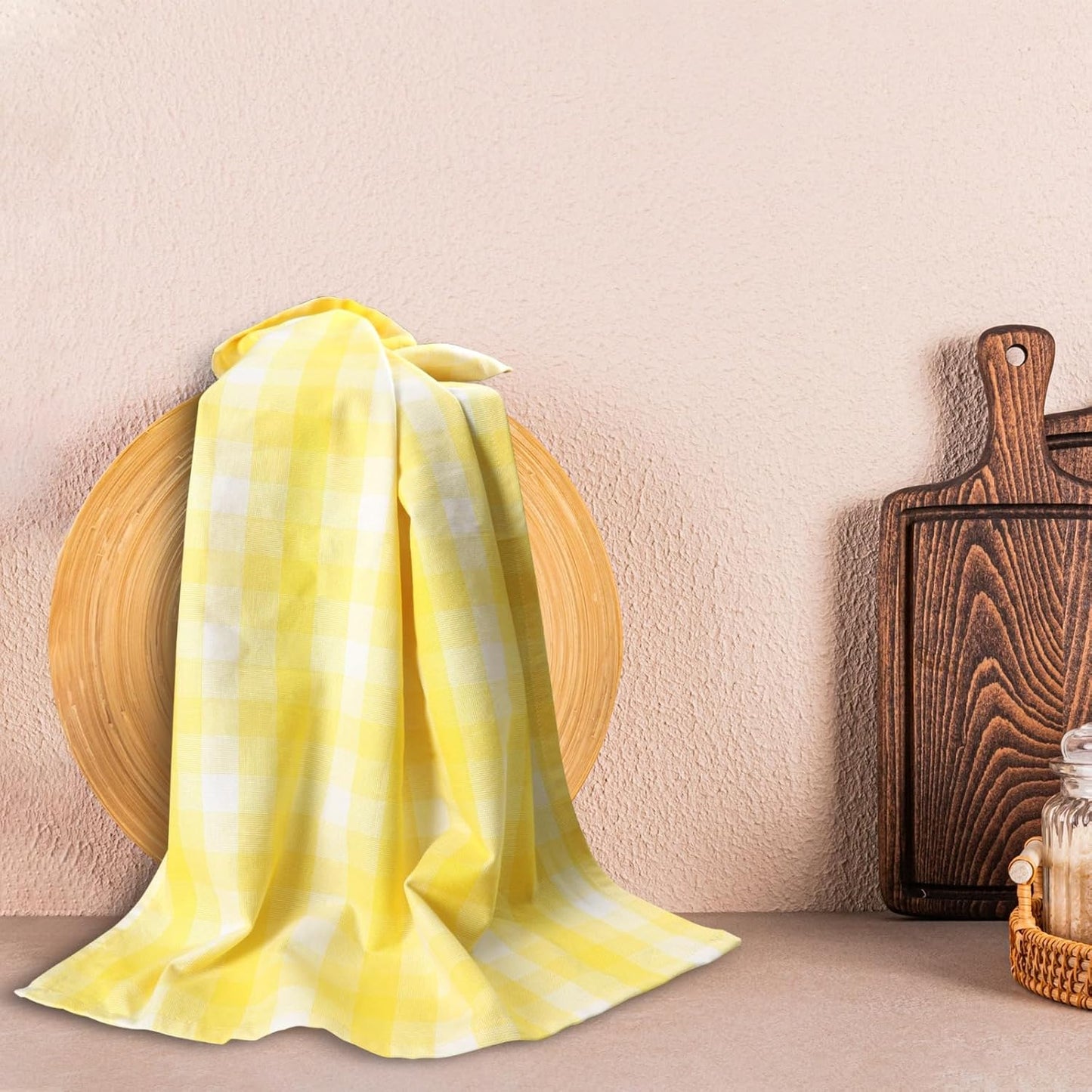 Kitchen Towels Set of 6 Yellow/White Checks 20x30 Inches 100% Cotton Highly Absorbent Kitchen Towels Premium Quality Ultra Soft Mitered Corners