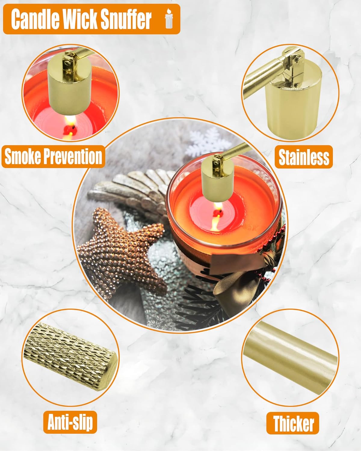 4 in1 Candle Accessory Set with Storage Tray Plate, Candle Wick Trimmer, Candle Wick Snuffer, Candle Wick Dipper, Great for Scented Candles Lovers (Gold)