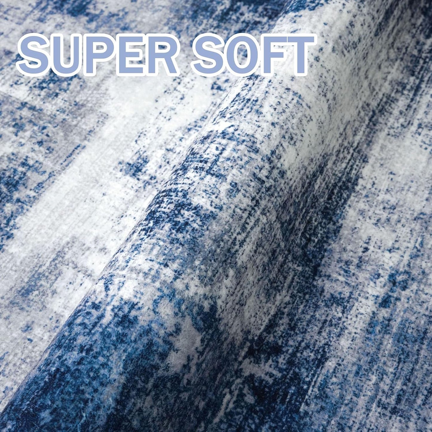 IOHOUZE Abstract Round Area Rug 8 Ft Washable Circle Rugs Large Round Rug Non Slip Thin Soft Circle Rugs, Printed Faux Wool Floor Carpet for Bedroom Living Room Dining Room Nursery, Navy/Grey