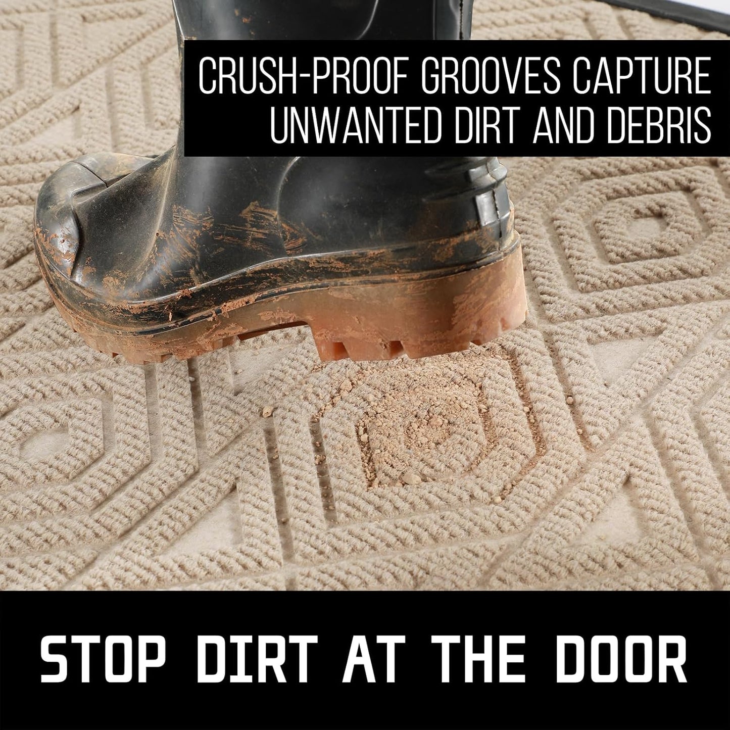 Yimobra Door Mat, Outdoor Indoor Entrance Welcome Mat, Heavy Entry Front Door Mat, Stain & Fade Resistant, Low Profile, Sturdy Rubber, Easy Clean Patio Floor Mat, Waterproof, 29.5 x 17, Light Beige