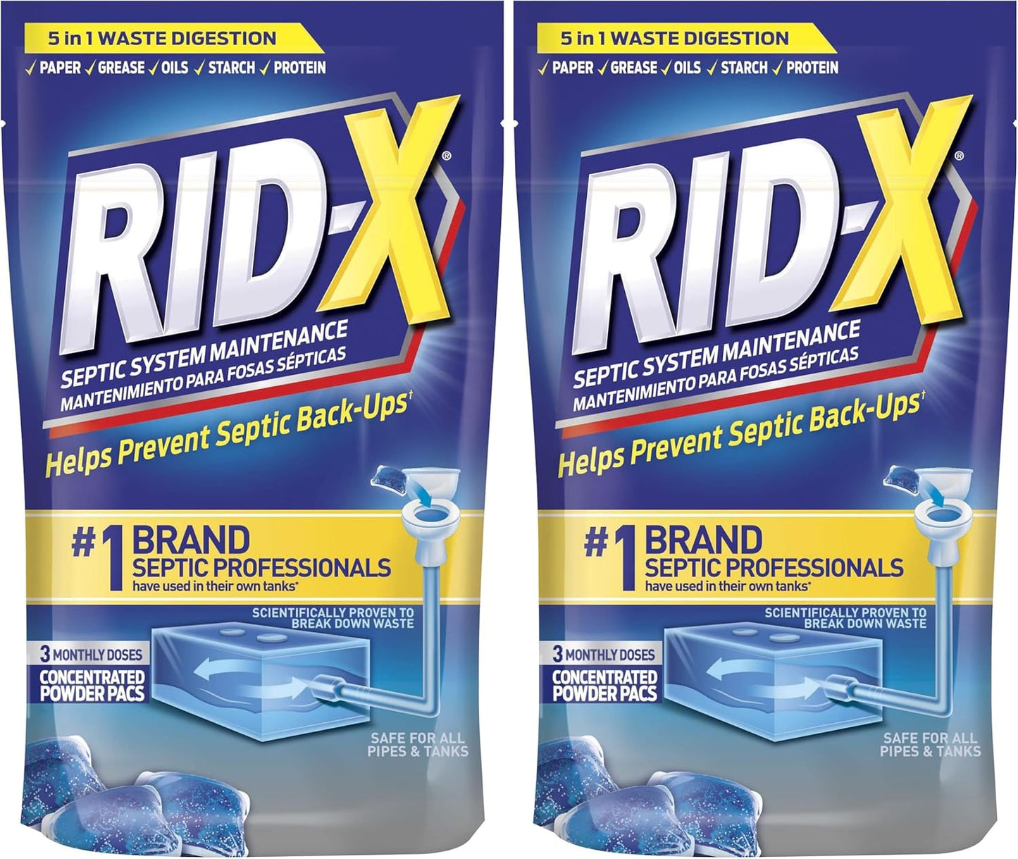 Rid-X Septic System Treatment, Septic Tank Treatment, 3-Monthly Supply Dual Action Septi-Pacs - 3.2 oz (Pack of 2)