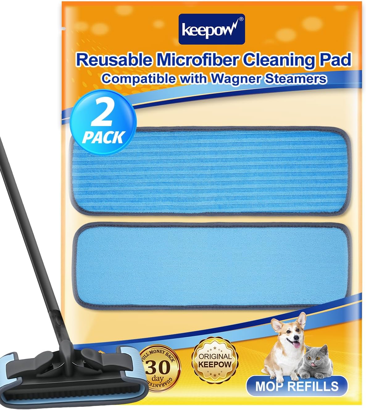 KEEPOW Steamer Microfiber Pad Compatible with Wagner 905e, 915e and 925e, Reusable Microfiber Cleaning Replacement Pads for Multi-Surface Floor Cleaning for Powerful, 2 Pack (Mop is Not Included)