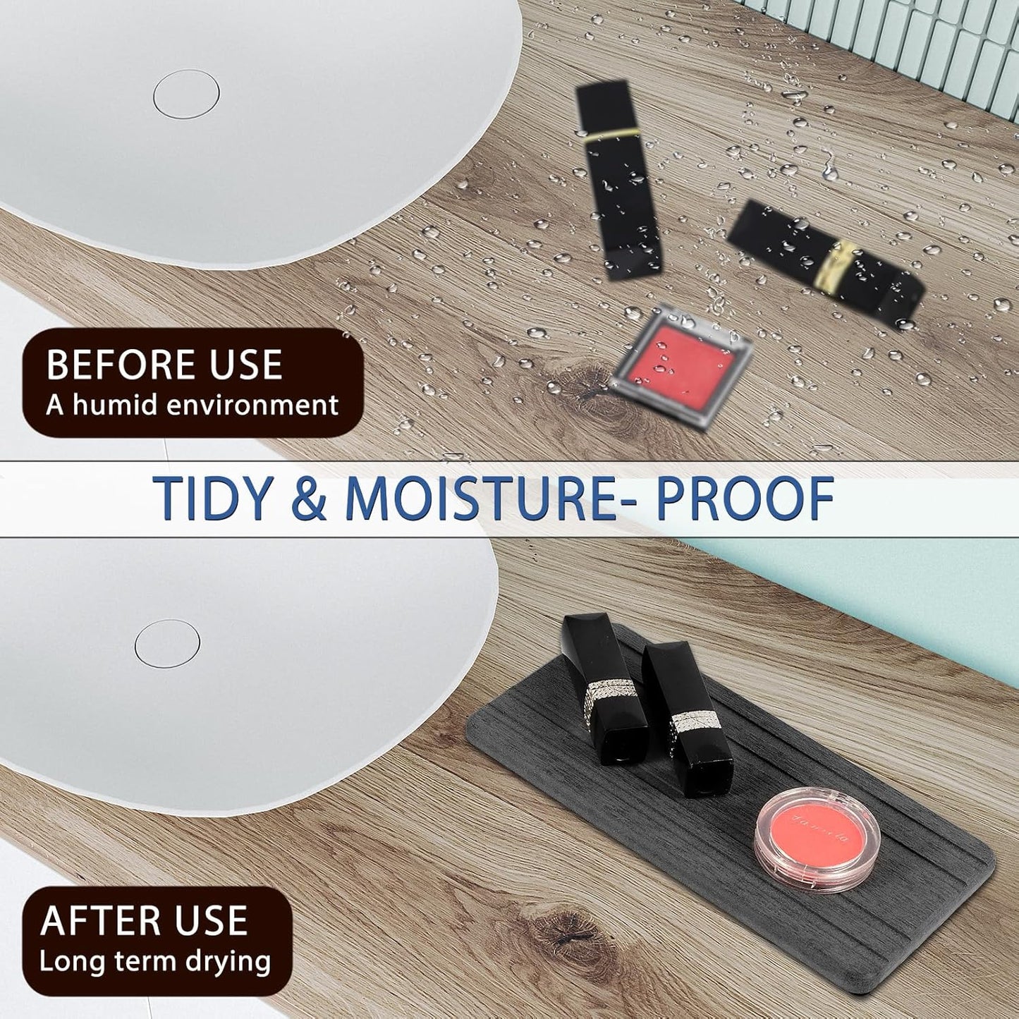 2PCS Water Absorbing Stone Tray, Quick Drying Diatomite Stone Sink Tray, Water Absorbent Diatomite Coasters for Kitchen Sink, Bathroom Counter Hand Soap Dish Toothbrush Holders