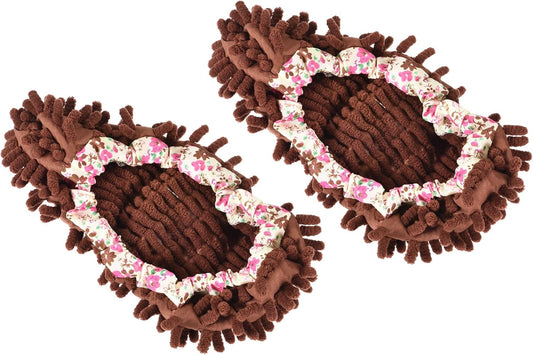 1 Pair Washable Cleaning Shoes Cover - Floor Cleaning Dust, Chenille Microfiber Duster Mop Slippers, Apply to House Office Room (Brown)