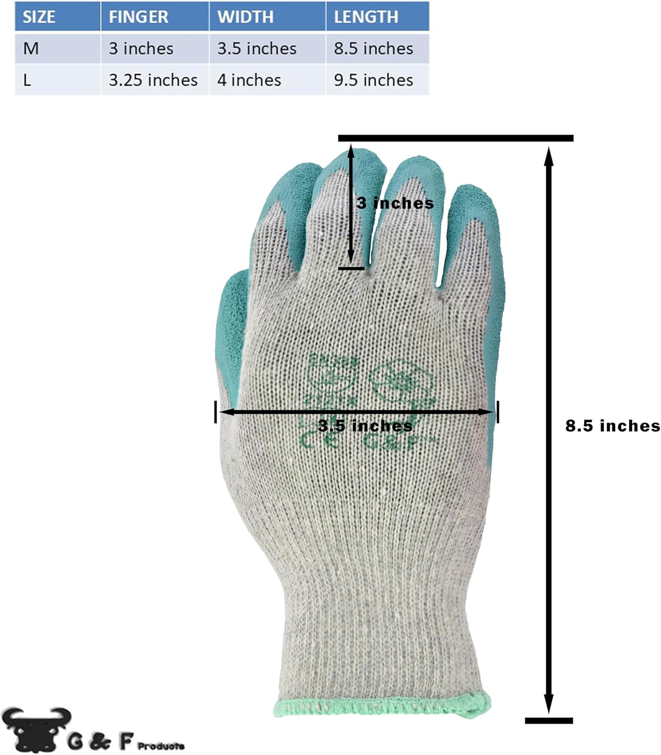 G & F Products G & F Rubber Latex Double Coated Work Gloves for Construction, gardening gloves, heavy duty Cotton Blend