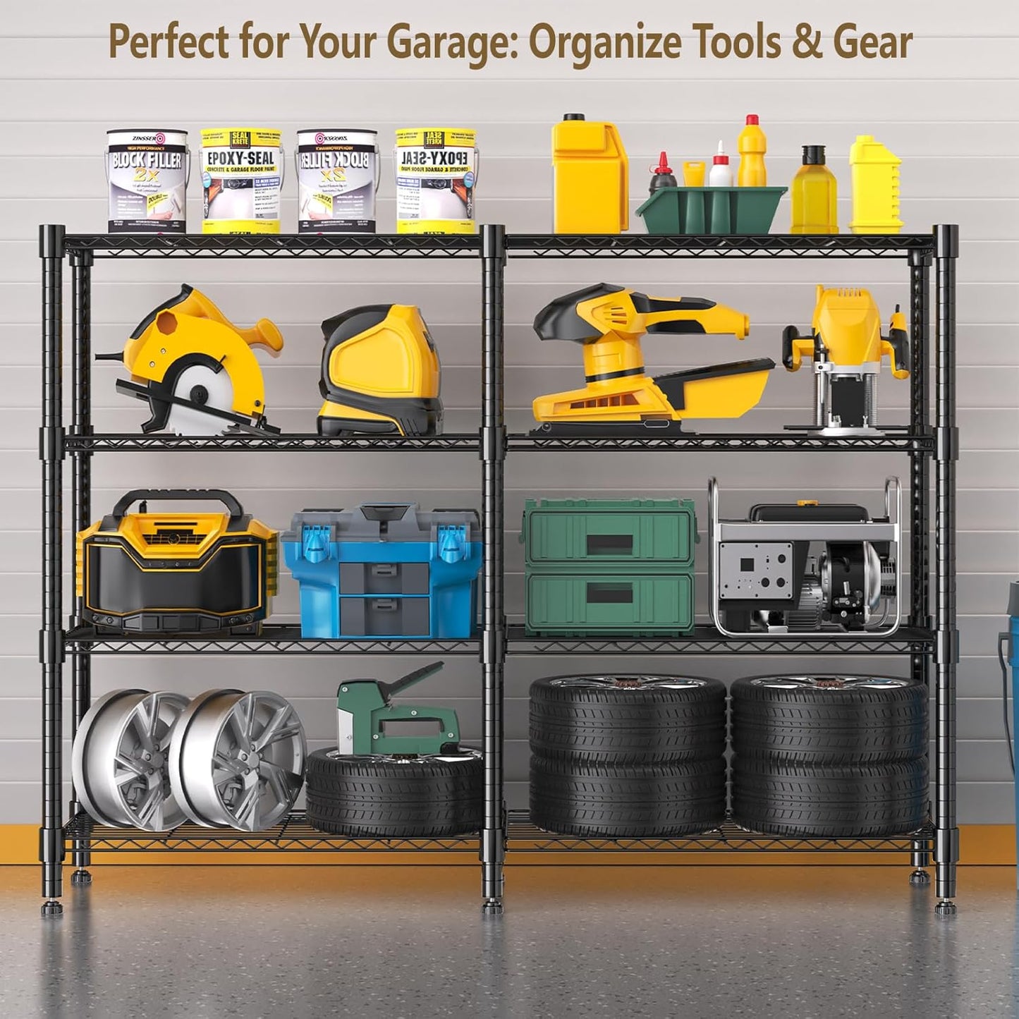 Himimi 4-Tier Heavy Duty Metal Storage Rack, 1200LBS Adjustable Wire Shelving for Storage, Standing Storage Shelf Units for Kitchen Garage Pantry Laundry, 60" W x 14" D x 60" H, Black