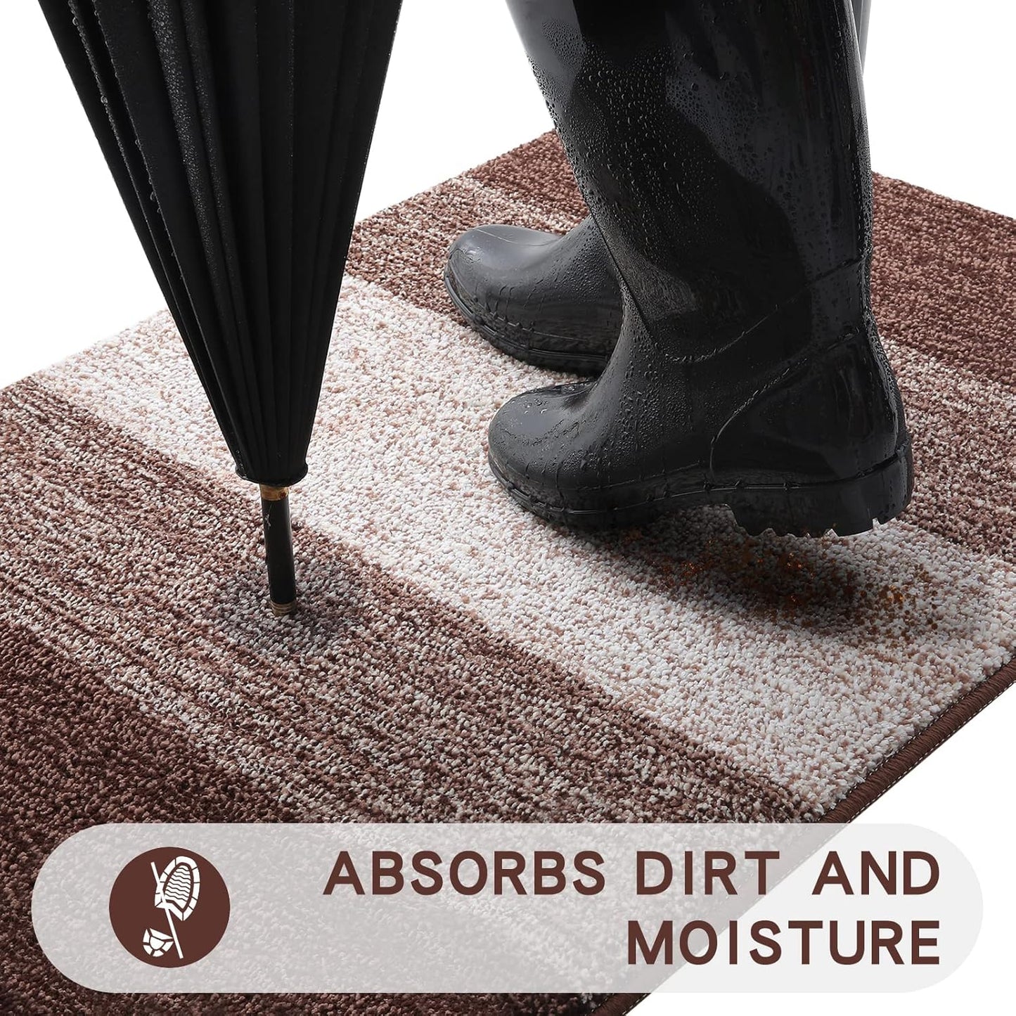 Kitinjoy Indoor Outdoor Door Mat, 48x32 Non-Slip Absorbent Dirt Trapper, Low-Profile Washable Inside Entrance Front Floor Mat, Sturdy Soft Entry Doormats for Entryway, Brown