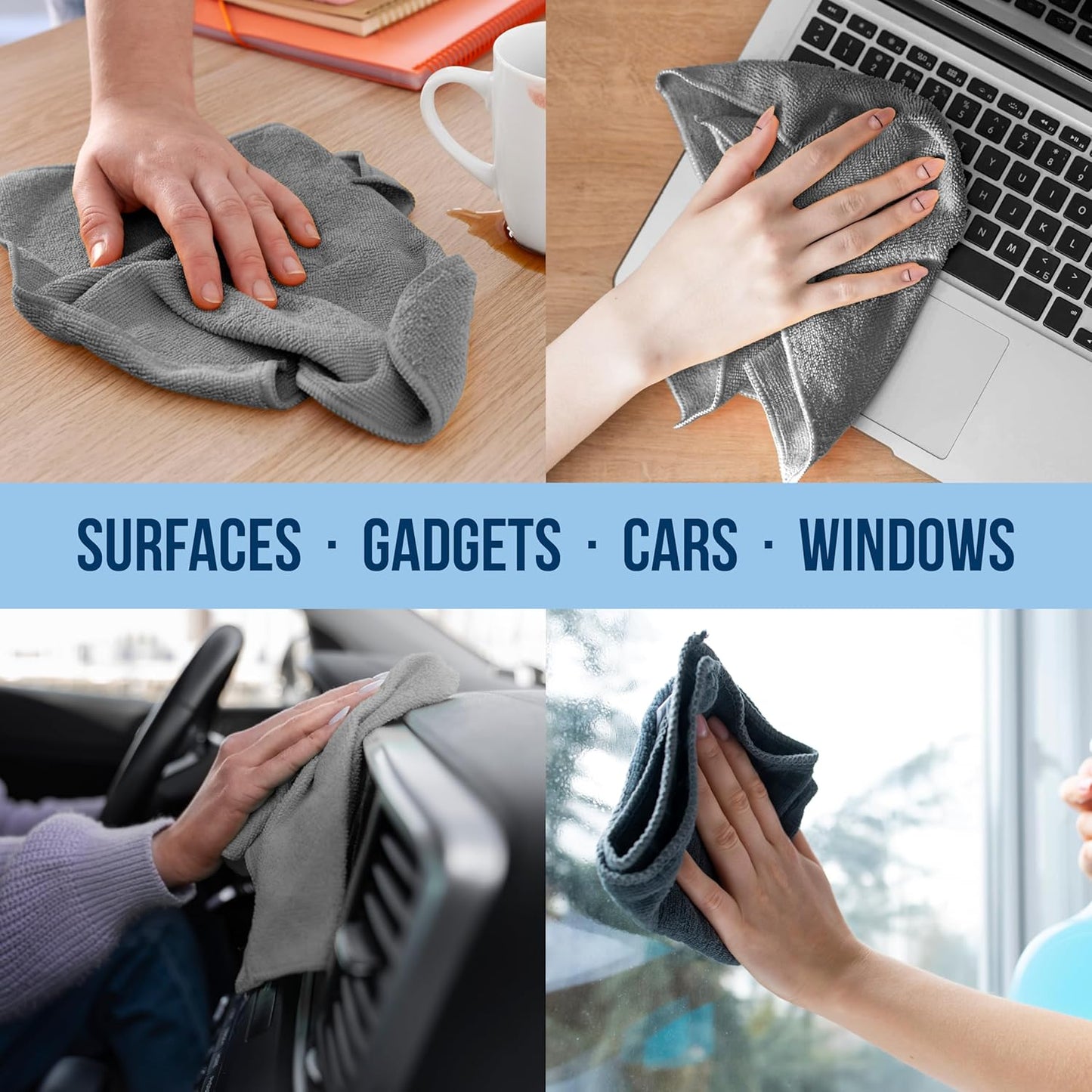 GREEN LIFESTYLE Chamois Cloth, Microfiber Cleaning Cloth 150 Pack, Borderless Towels Cleaning, Car Microfiber Towel, Drying Car Wash Towels (11.5" x 11.5", Grey)