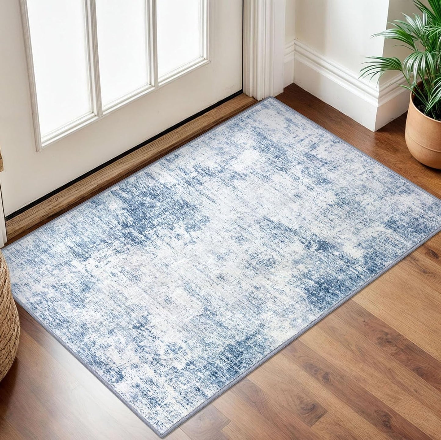 IOHOUZE Small Abstract Area Rug 2x3 Ft Entryway Rugs Washable Door Mat Indoor Entrance, Rubber Backed Throw Rugs, Printed Non Slip Floor Carpet for Foyer Front Door Sink, Light Blue White