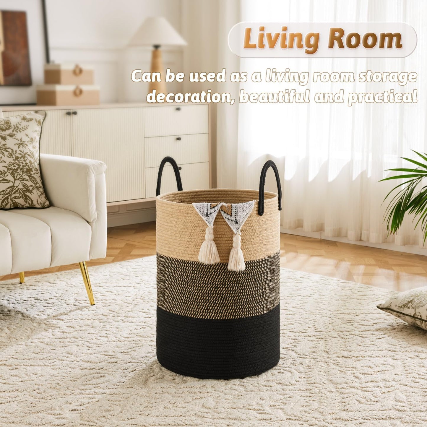 Laundry Basket,Woven Cotton Rope Laundry Hamper,40L for Decorative Storage of Dirty Clothes,Toys and Blankets in Bathroom,Bedroom and Living Room