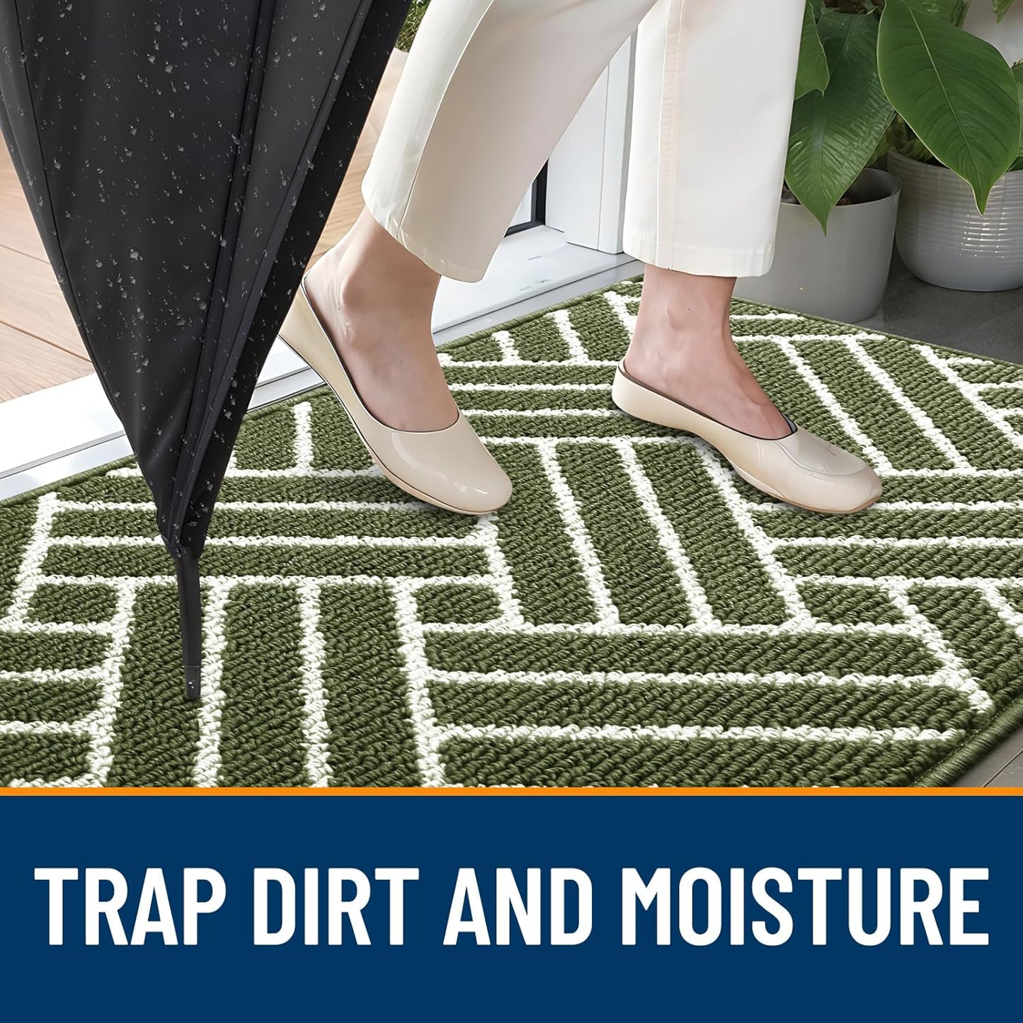 OLANLY Indoor Door Mat, 48x32 Inch, Dirt Resistant and Absorbent, Non-Slip Rubber Backing Floor Mats, Easy Clean Low-Profile Doormat for Entryway, Front Door, and Inside Entrance, Green