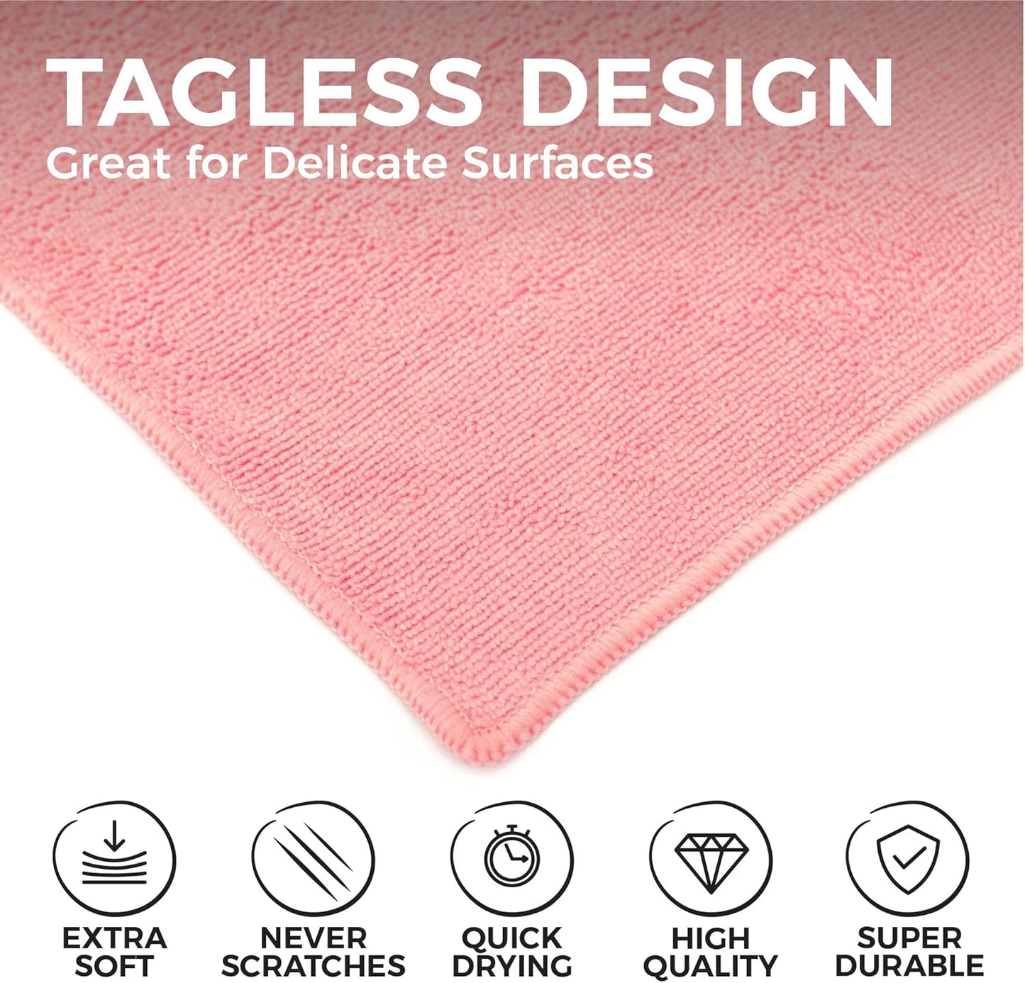 The Rag Company - All-Purpose Microfiber Terry Cleaning Towels - Commercial Grade, Highly Absorbent, Lint-Free, Streak-Free, Kitchens, Bathrooms, Offices, 300gsm, 16in x 16in, Pink (12-Pack)
