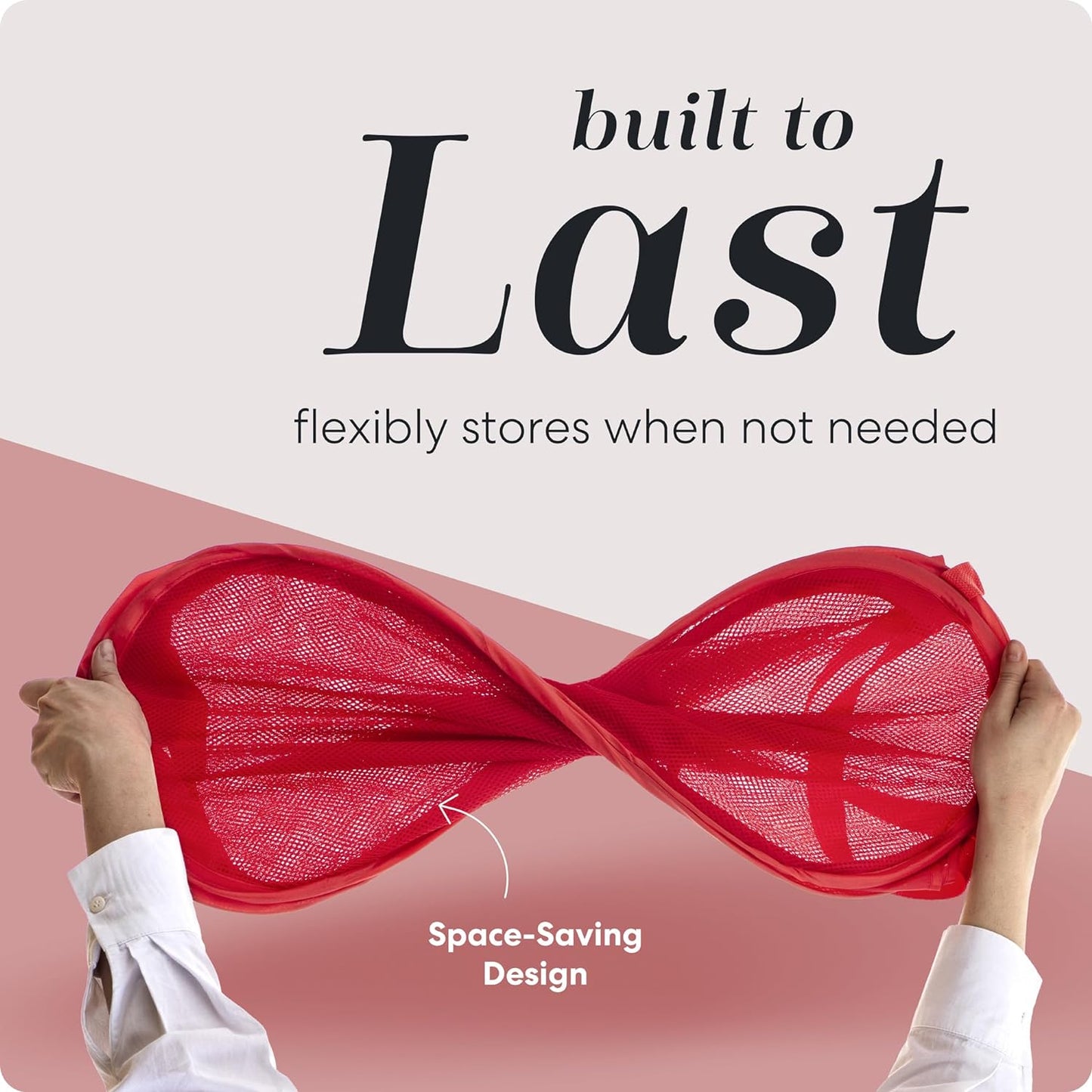 Handy Laundry Collapsible Mesh Pop Up Hamper with Wide Opening and Side Pocket - Breathable, Sturdy, Foldable, and Space-Saving Design for Clothes and Storage (Red)