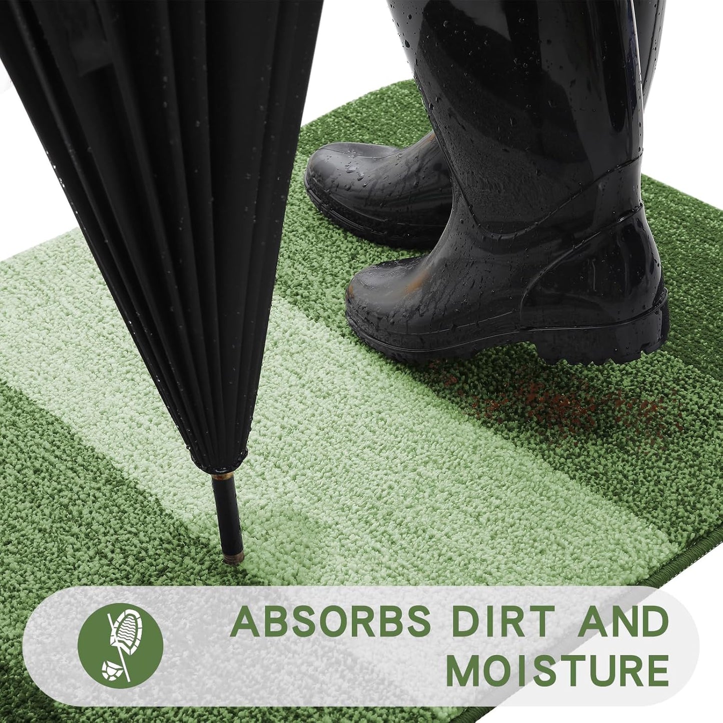 Kitinjoy Indoor Outdoor Door Mat, 59x36 Non-Slip Absorbent Dirt Trapper, Low-Profile Washable Inside Entrance Front Floor Mat, Sturdy Soft Entry Doormats for Entryway, Green