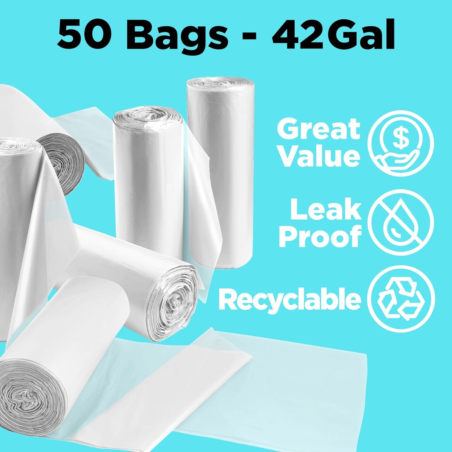 ToughBag 40-42 Gallon Trash Bags, 2.5 Mil Contractor Bags, Heavy Duty Large Trash Can Liners, Recycling Trash Bags, 33 x 48" (50 COUNT/CLEAR) - Made in USA