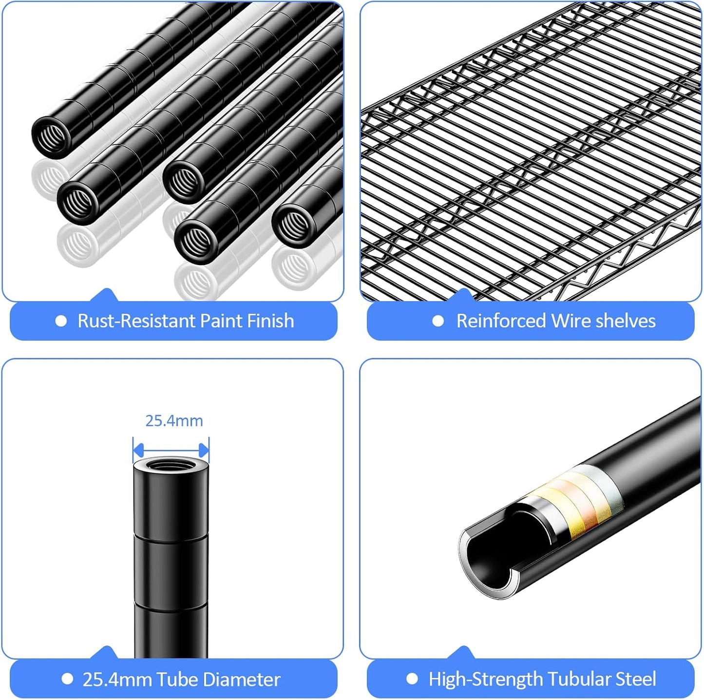 IZEUK Heavy Duty Garage Shelving, 4 Tier Wide Metal Storage Shelf Rack, Adjustable Utility Organizer for Basement, Warehouse, Garage, Black, 23.6" D x 53.1" W x 73.6" H