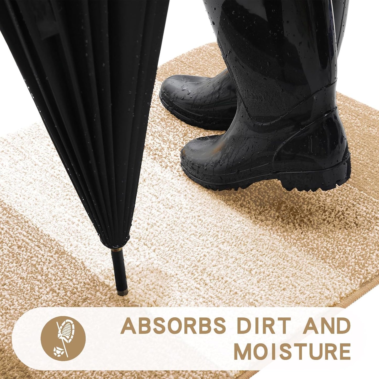 Kitinjoy Indoor Outdoor Door Mat, 47x24 Non-Slip Absorbent Dirt Trapper, Low-Profile Washable Inside Entrance Front Floor Mat, Sturdy Soft Entry Doormats for Entryway, Beige